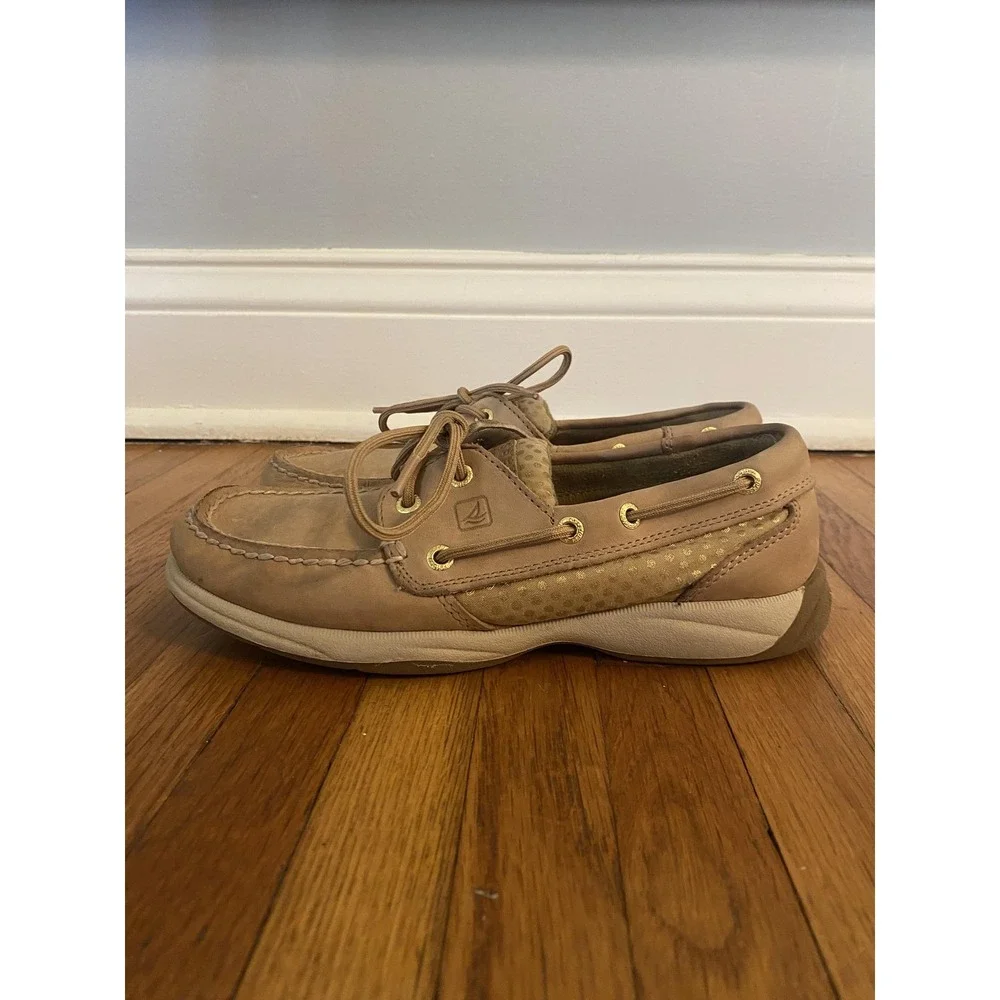 Sperry Top-Sider Shoes Womens Size 6 Tan Leather Boat Mesh Moc Toe STS92460